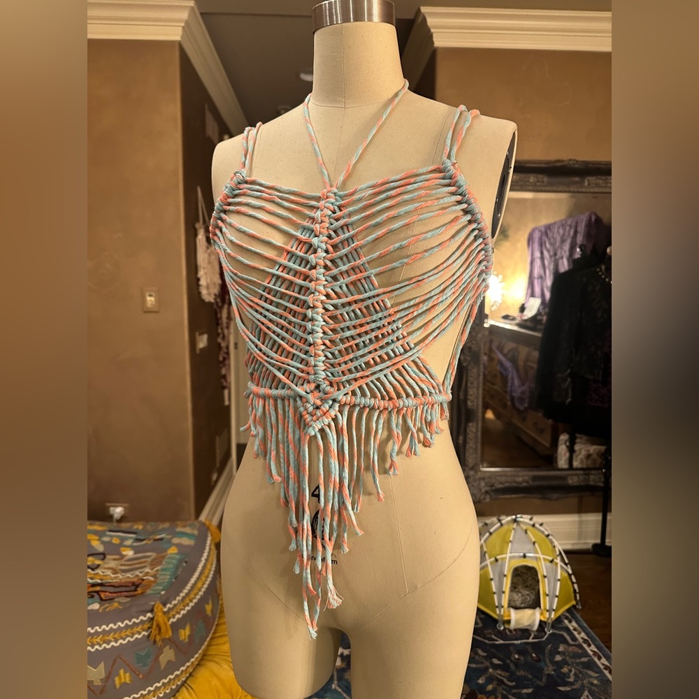 Original GoodVibeGoda Handmade Multicolor Macramé Rope Top